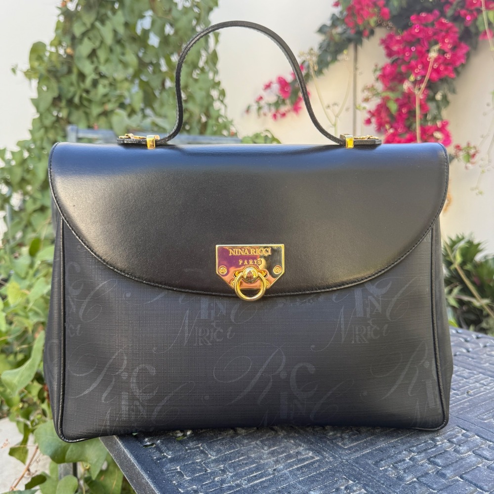 Nina Ricci Paris Monogram Black Coated Canvas Top Handle Satchel Bag Unworn